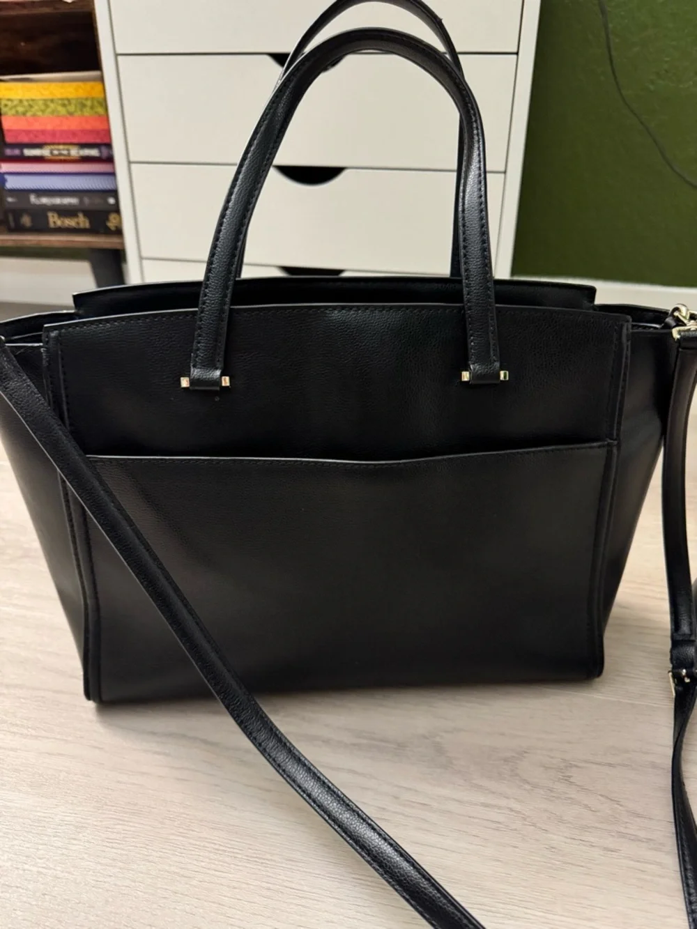 Black Cow Leather tote with Gold Hardware - Picture 3 of 10